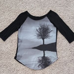 Black and Gray Women's Top with Tree Design